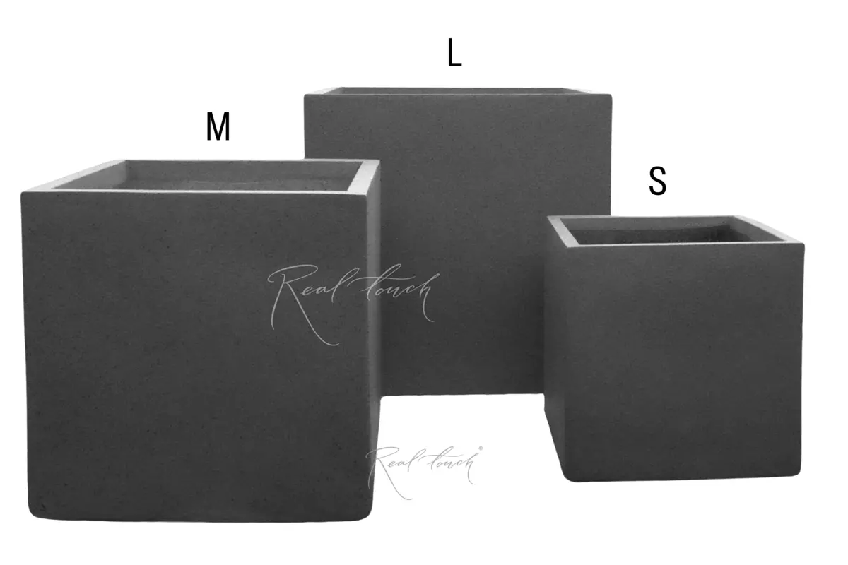 Кашпо Real Touch куб низкое L - 50/50/50,5 см - Серый Кашпо Real Touch куб низкое L - 50/50/50,5 см - Серый