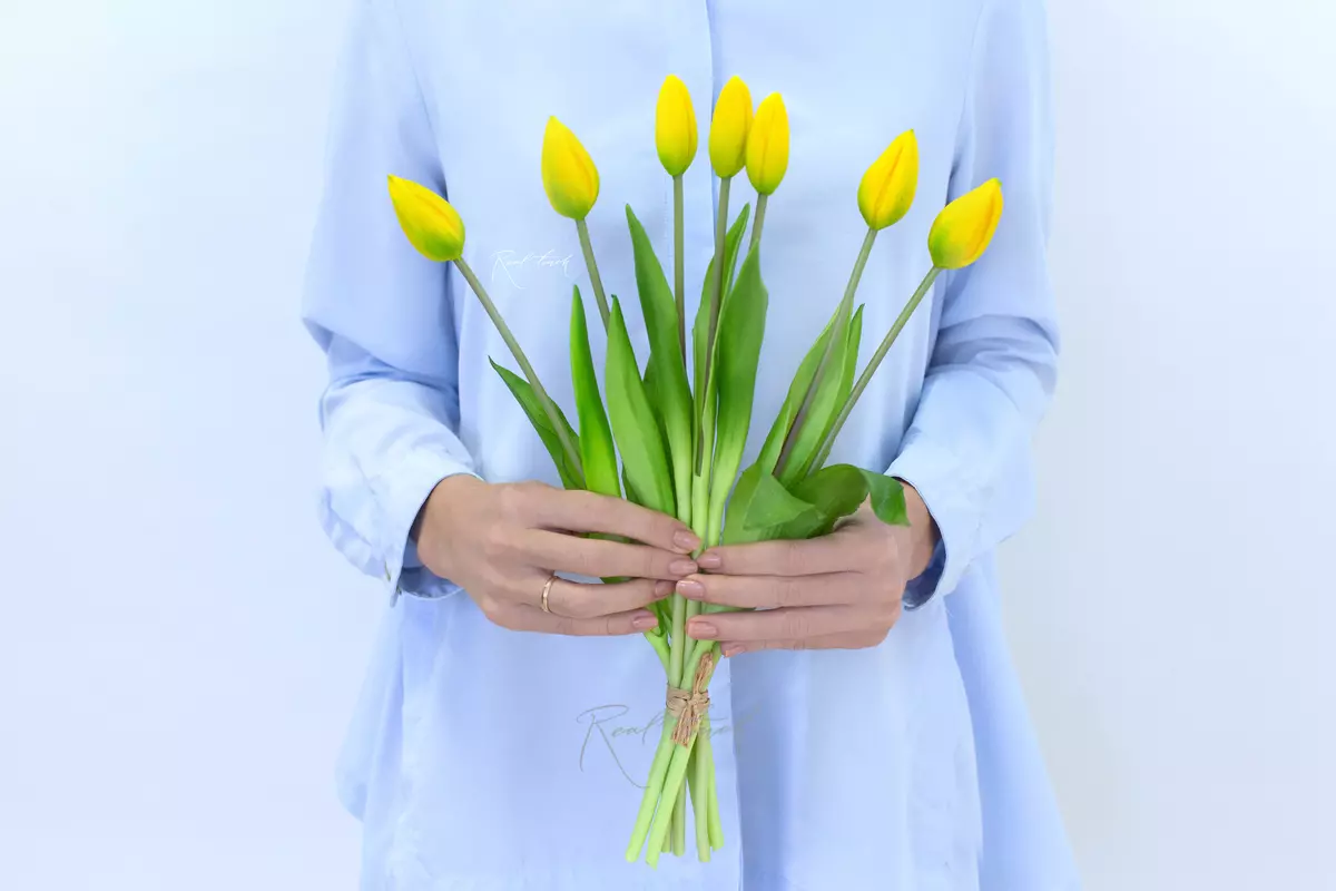 Букет закрытых тюльпанов 4+3 - Желтый