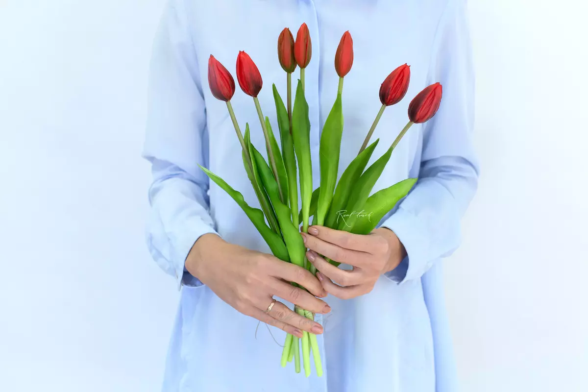 Букет закрытых тюльпанов 4+3 - Красный